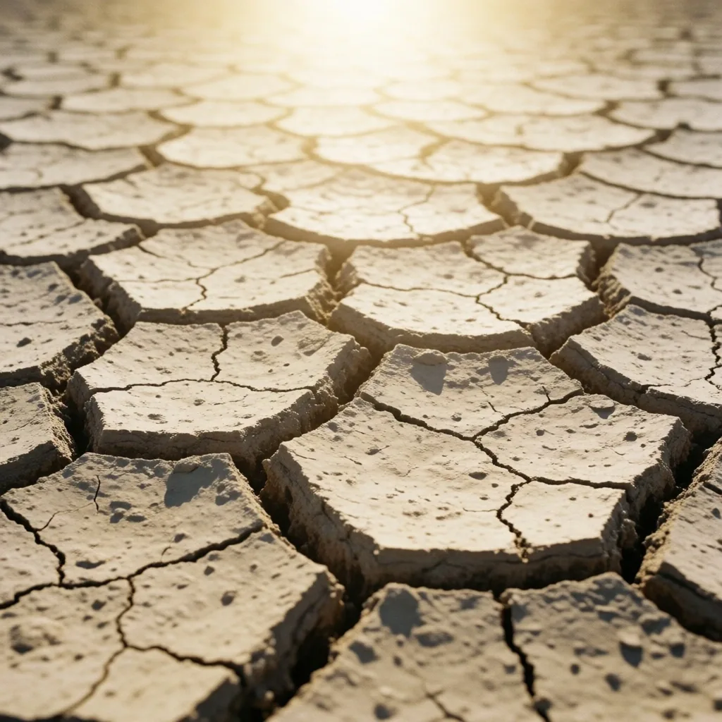 Tierra agrietada por sequía bajo sol intenso