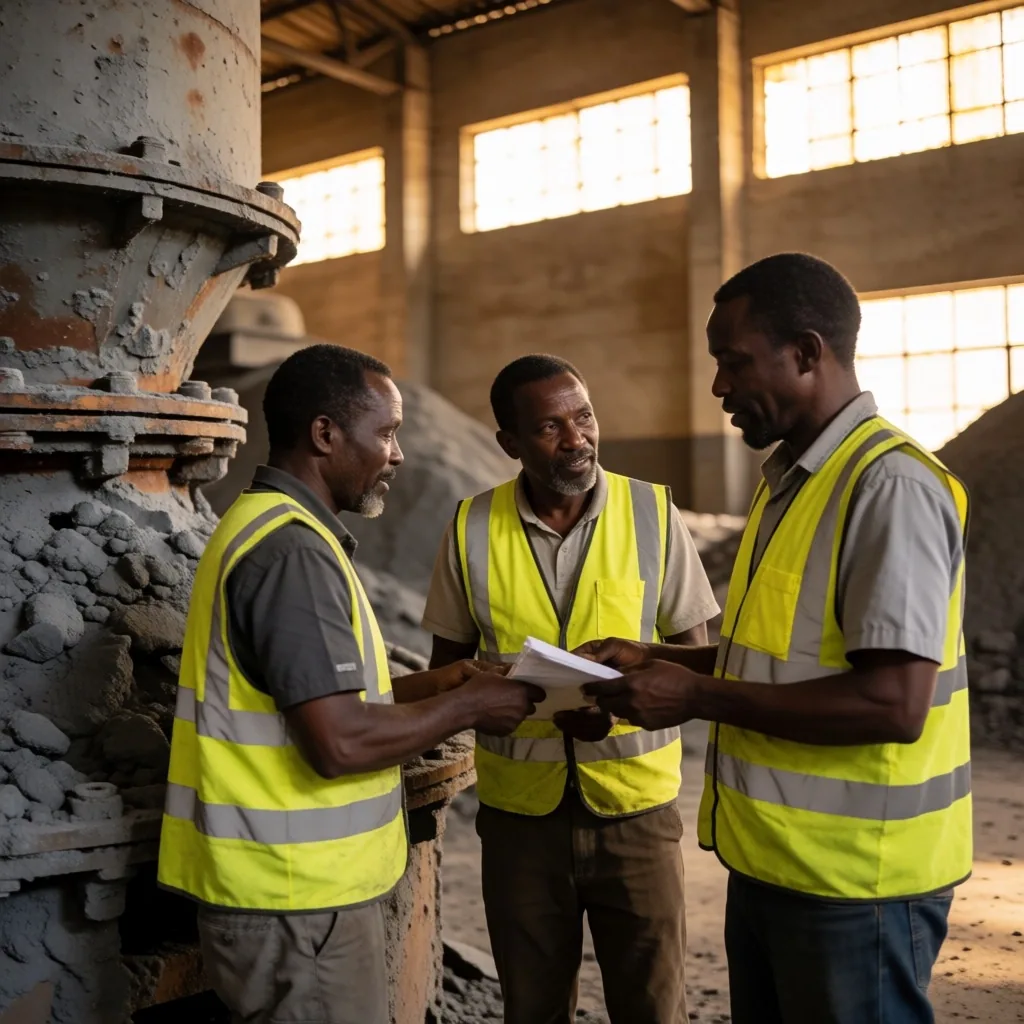 Trabajadores de la planta industrial en Kenia durante inspección de equipos