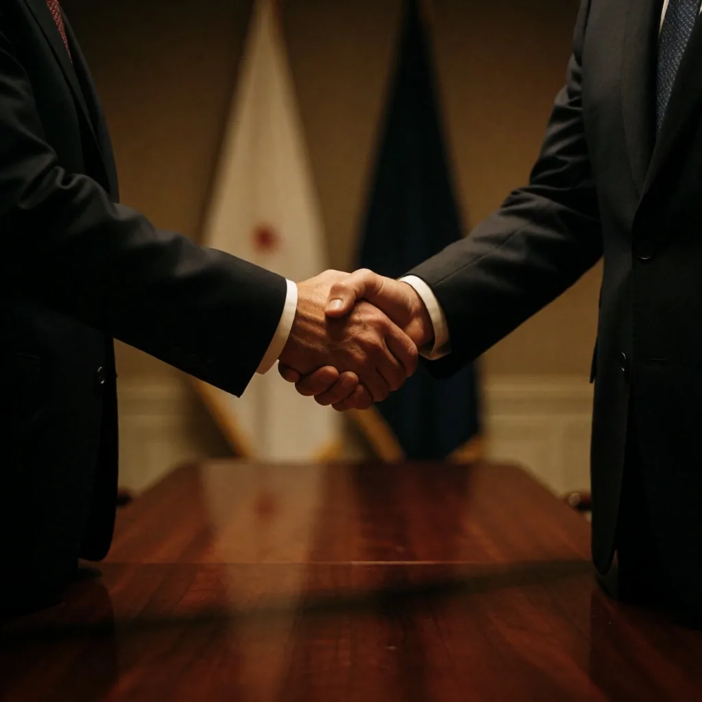 Diplomáticos dándose la mano en negociación