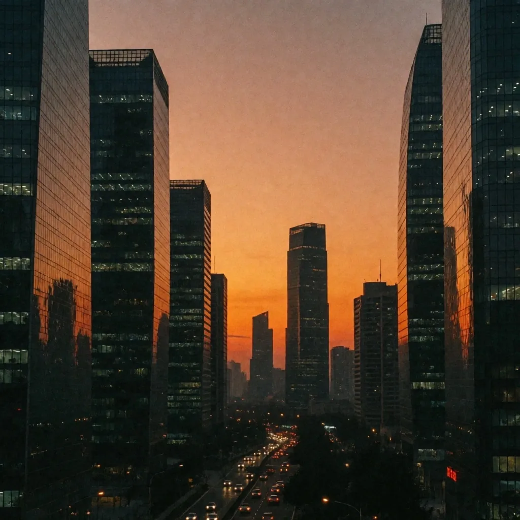 Distrito financiero al atardecer
