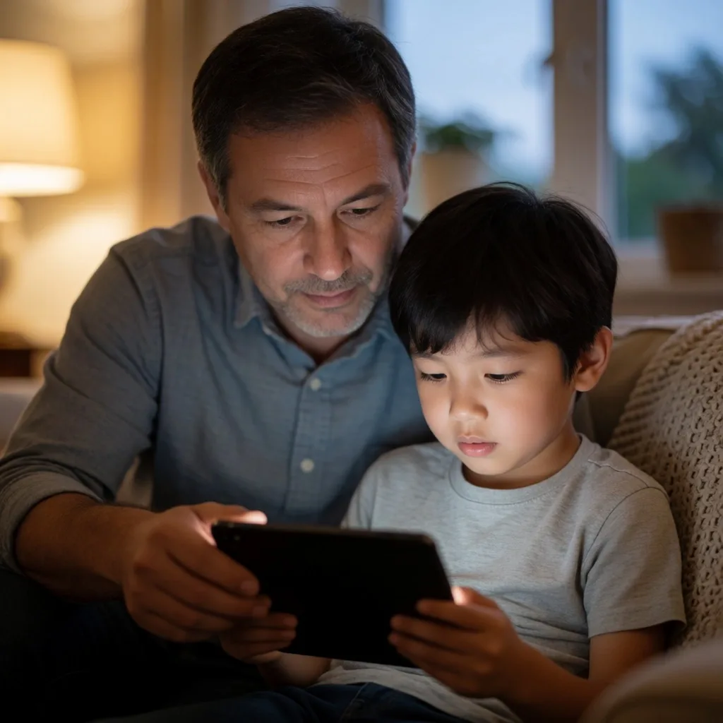 Niño usando una tablet en entorno doméstico