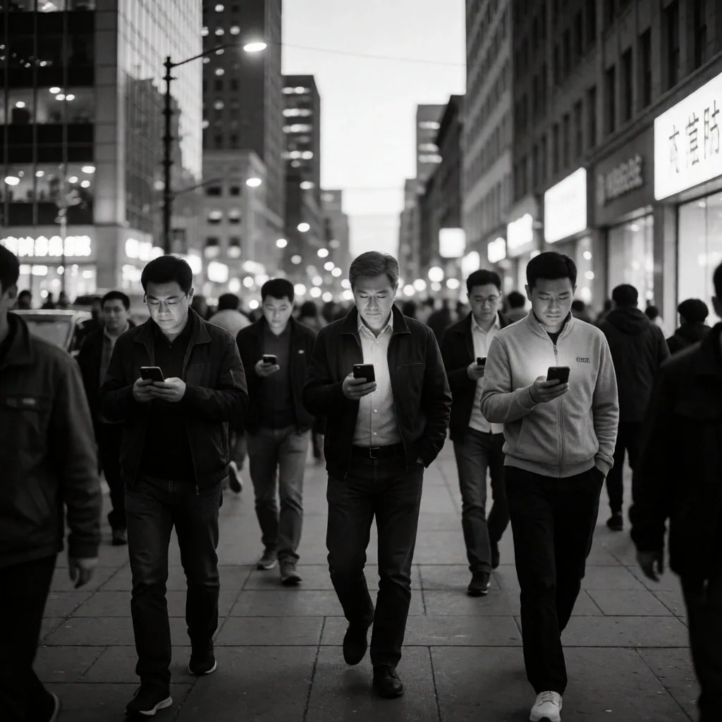 Personas usando teléfonos en calle urbana