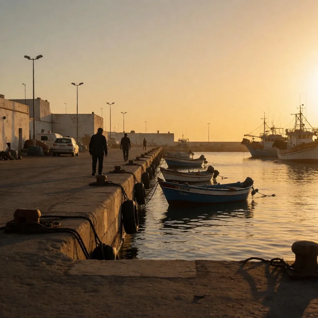Puerto mediterráneo del norte de África al atardecer